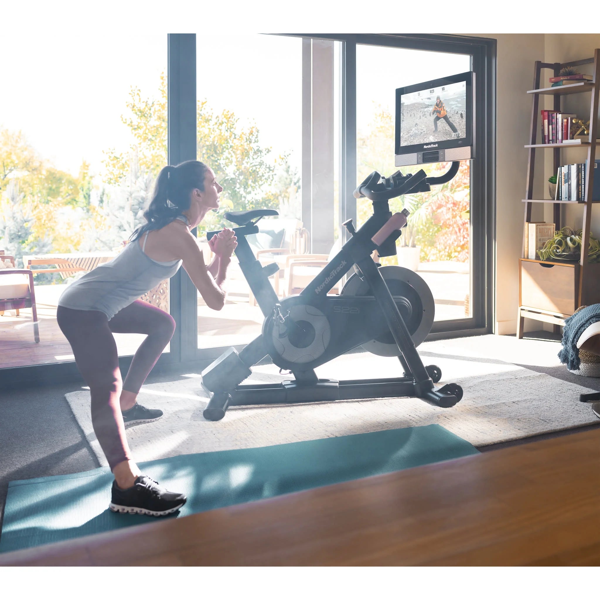 Commercial Series S22I; Ifit-Enabled Indoor Exercise Bike with 22” Pivoting Touchscreen and Incline/Decline Functionality