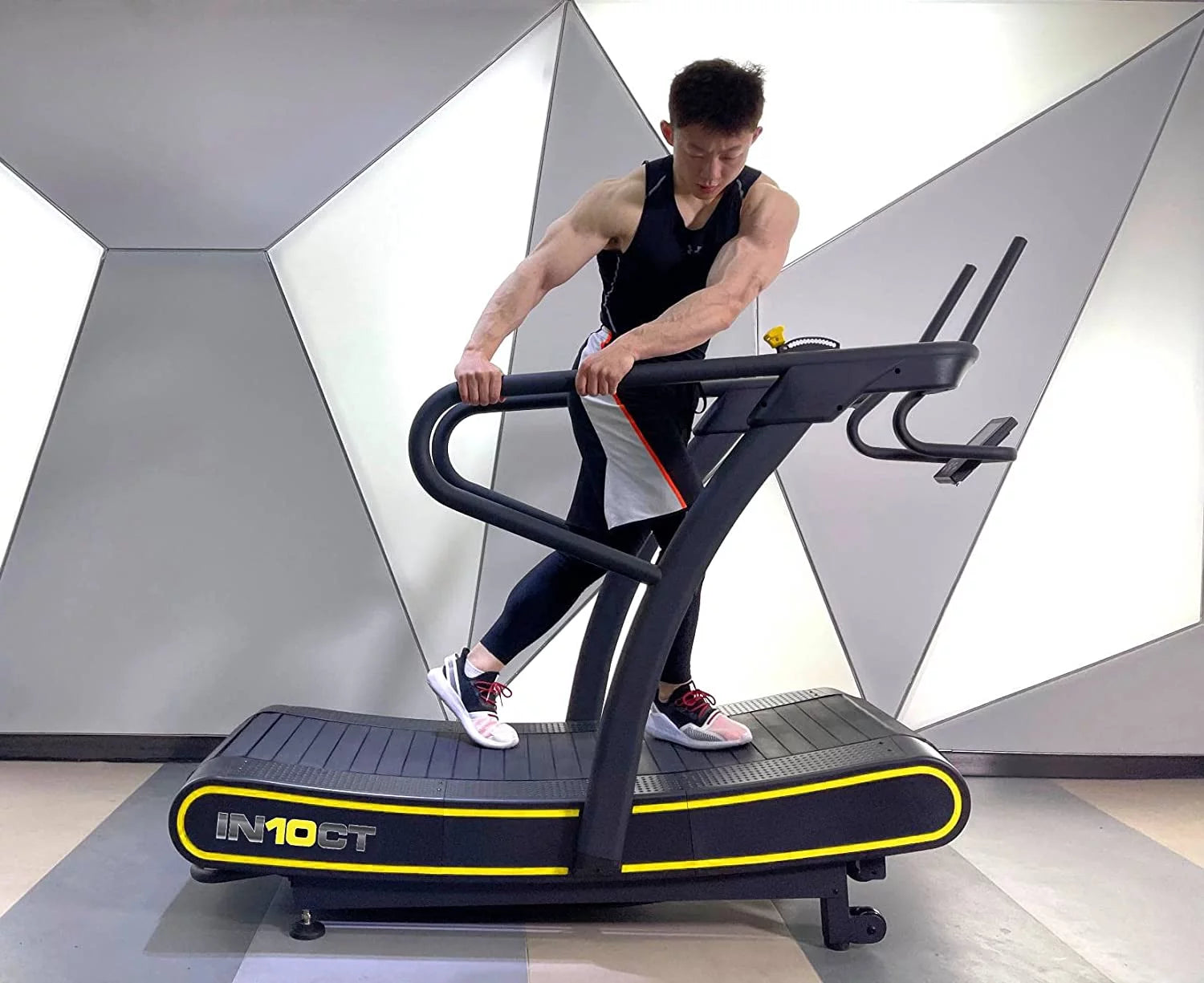 Manual Curved Exercise Treadmill, Black and Yellow, 400 Lb