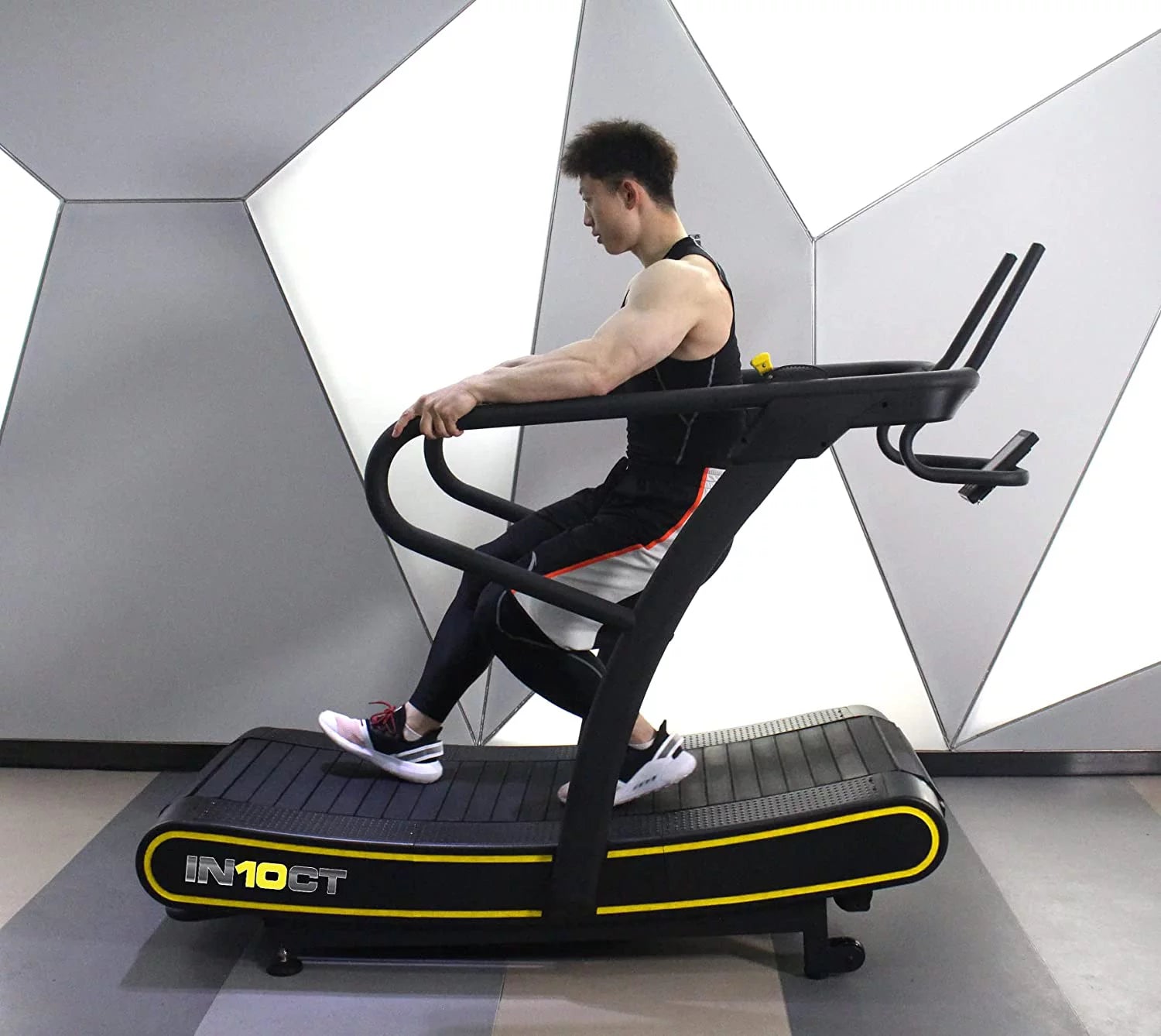 Manual Curved Exercise Treadmill, Black and Yellow, 400 Lb